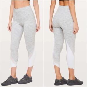 Lululemon Wunder Under Crop High Rise Scallop Hem Special Edition Gray White
